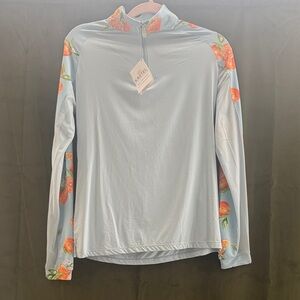 Kastel Denmark Long-Sleeve Light Blue Quarter-Zip Top with Orange Floral Trim